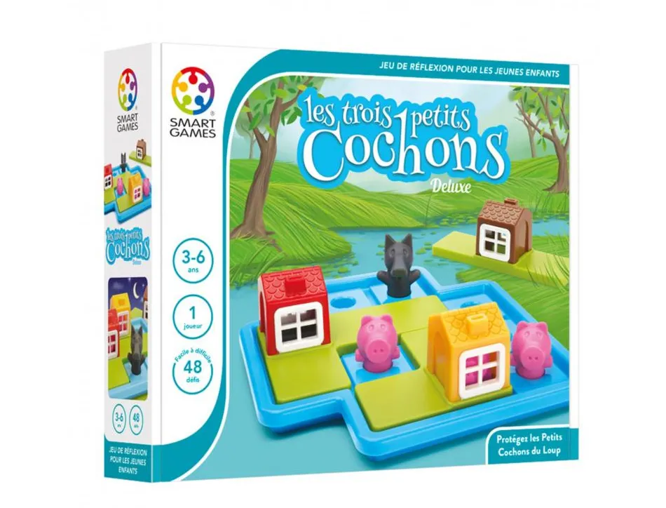 Jeu interdacta les 3 petits cochons 1 plateau + 3 maisons + 3 cochons + 1 loup + 1 livret + 1 livre avec le