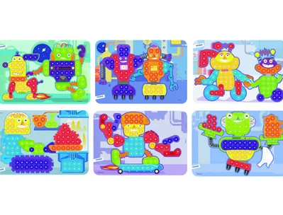 Jeu miniland planches robots 31x21cm pack de 6 unités