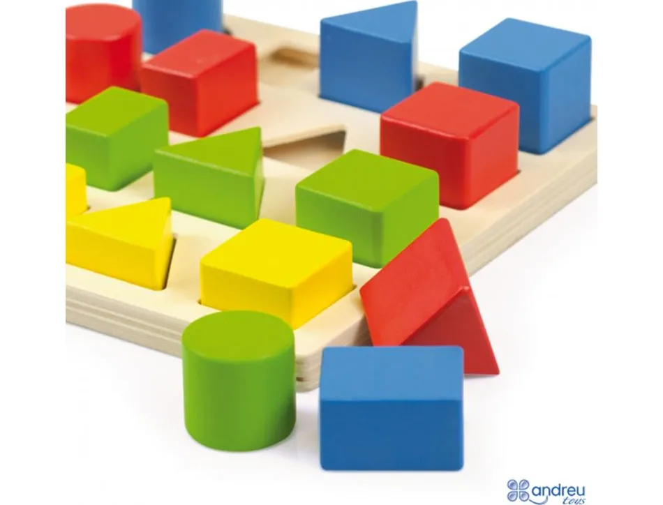 Jeux d association andreu toys encastrement formes et couleurs en bois 16 pieces 1 suppport