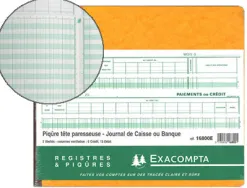 Journal exacompta caisse/banque tête paresseuse 270x320mm horizontal 31 lignes 80 pages 13 débits 6 crédits
