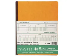 Journal exacompta caisse/banque 250x320mm vertical 33 lignes 80 pages 2 libellés 9 débits 4 crédits
