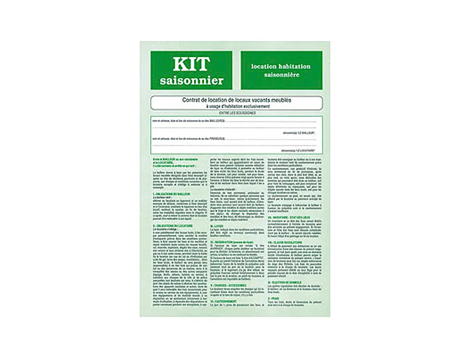 Kit contrat location meublée saisonnière weber diffusion 6 pages contrat descriptif inventaire