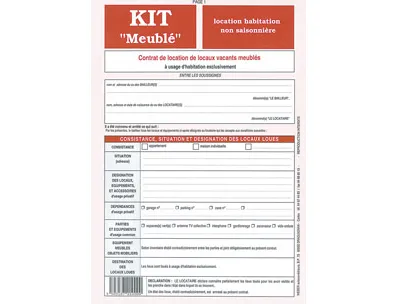 Kit contrat location meublée non saisonnière weber diffusion 8 pages contrat inventaire caution état lieux entrée sortie