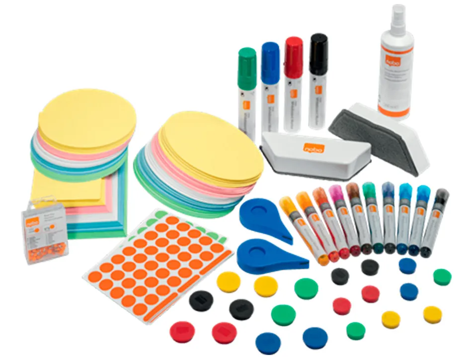 Kit d'accesoires tableau blanc esselte 10marqueurs 10aimants 32mm 2effaceurs 1spray nettoyage 2rubans