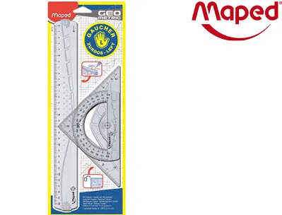 Kit de traçage géométrique maped spécial gauchers contenant règle équerre et rapporteur
