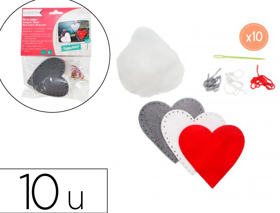 Kit feutrine sodertex 3 coeurs poppy heart a fabriquer 2mm diam. 80mm 10 sachets individuels 3 coloris