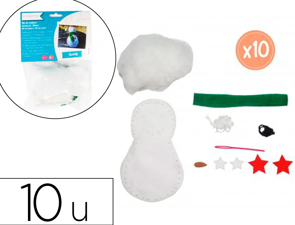 Kit feutrine sodertex bonhomme de neige bounty a fabriquer 2mm 120x70mm 10 sachets individuels coloris