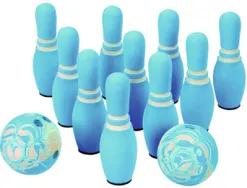 Kit initiation bowling mousse contient 10 quilles 2 balles 1 sac de rangement coloris bleu