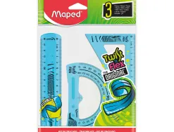 Kit maped twist'n'fix 3 pièces souple incassable règle 15 cm équerre 60 degrés 15cm rapporteur 180 degrés 10cm assortis