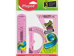 Kit maped twist'n'fix 3 pièces souple incassable règle 15 cm équerre 60 degrés 15cm rapporteur 180 degrés 10cm assortis