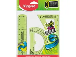 Kit maped twist'n'fix 3 pièces souple incassable règle 15 cm équerre 60 degrés 15cm rapporteur 180 degrés 10cm assortis