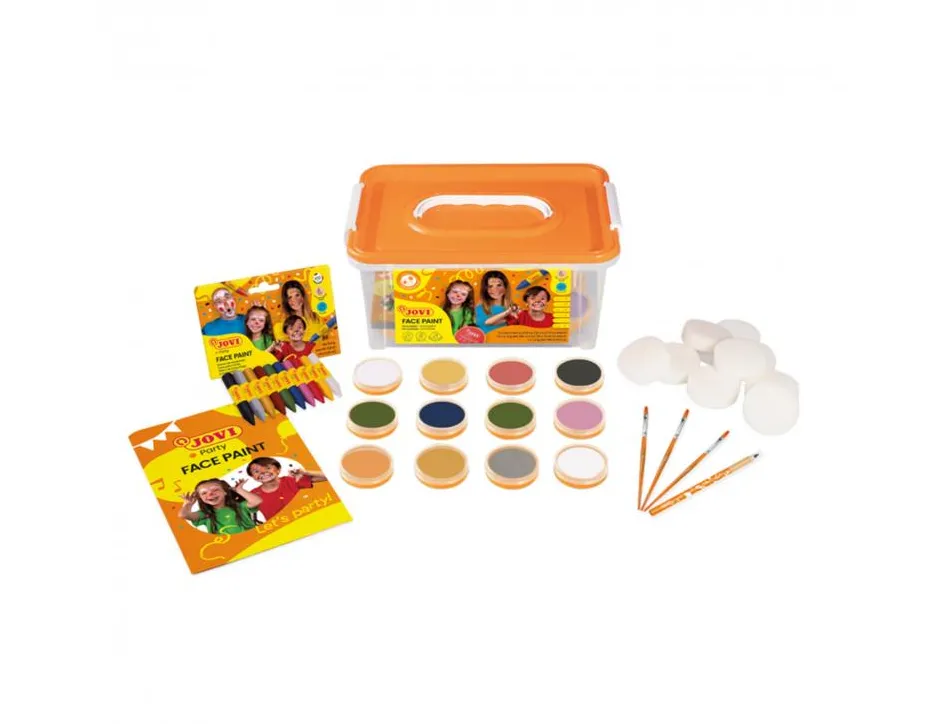 Kit maquillage jovi classpack 6 flacons 8ml coloris assortis 9 crayons 8 eponges 3 pinceaux + 1 guide