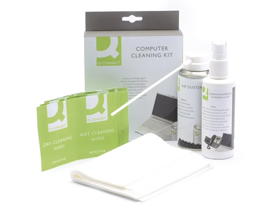 Kit nettoyage q-connect ordinateur flacon 150ml hfc airduster 10 sachets lingettes sèches/humides