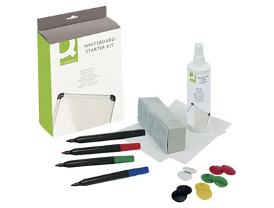 Kit nettoyage q-connect tableau blanc 1 flacon 250ml 4 marqueurs 10 aimants 1 brosse rechargeable 5 lingettes