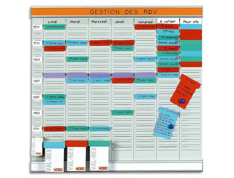 Kit office nobo hebdomadaire 8 colonnes 24 fentes 700 fiches indice 2 7 coloris 100 fiches blanches indice 1 48x48x1.5cm
