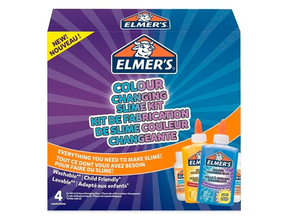 Kit pour slime changuement couleur elmer's colle /liquide magique /activateur slime bleu/violet et jaune/rouge
