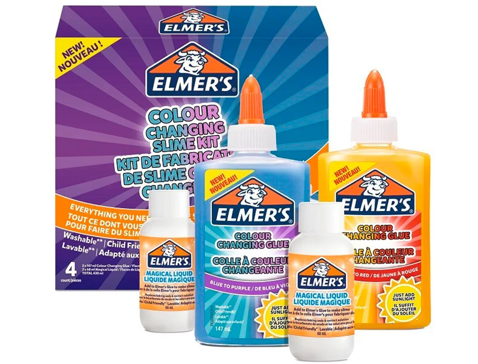 Kit pour slime changuement couleur elmer's colle /liquide magique /activateur slime bleu/violet et jaune/rouge