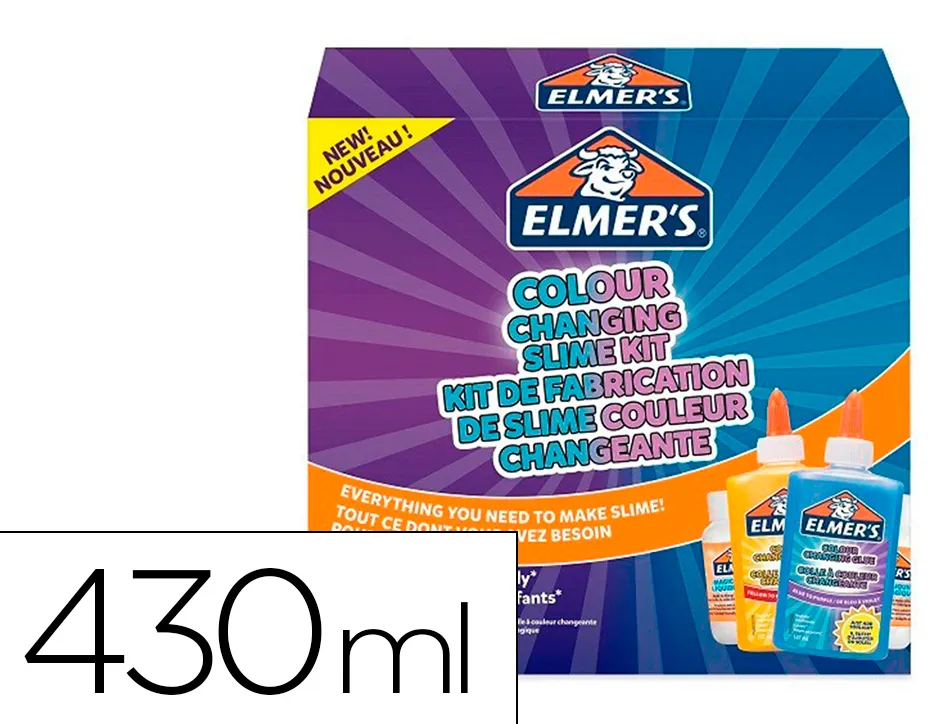 Kit pour slime changuement couleur elmer's colle /liquide magique /activateur slime bleu/violet et jaune/rouge