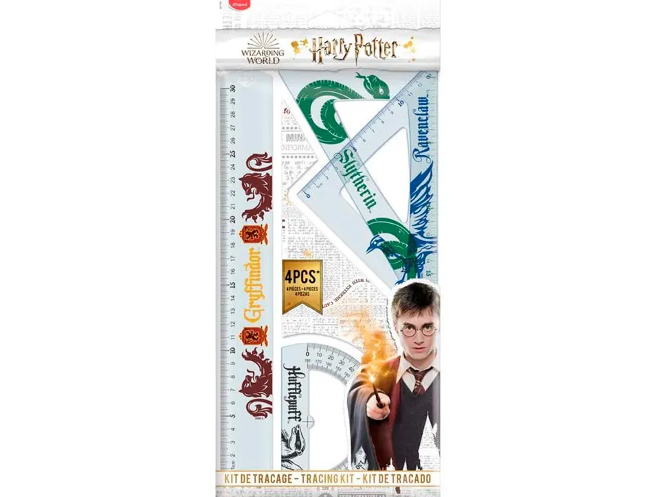 Kit tracage maped harry potter 4 pieces- 2 equerres + 1 regle + 1 rapporteur
