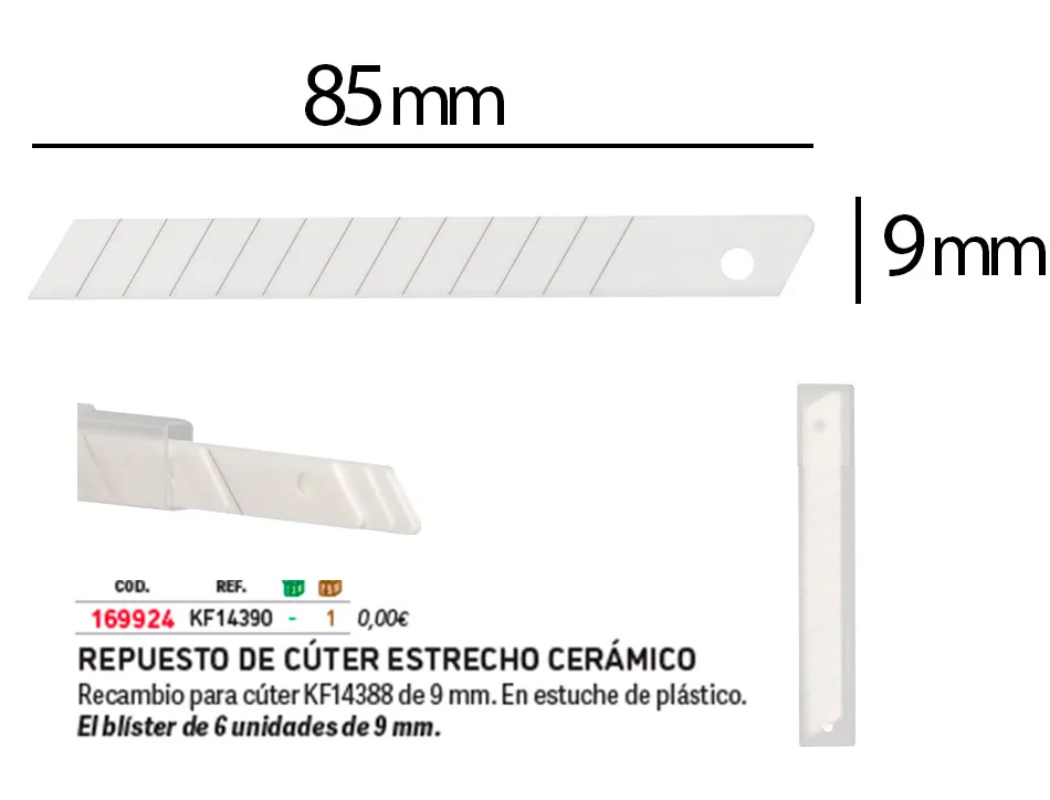 Lame 9mm de rechange q-connectpour cutter ceramique kf14388 blister 6 unites