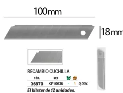 Lame 18mm de rechange q-connect pour cutters kf10632/kf10635/kf10937/kf10634 blister 12 unites