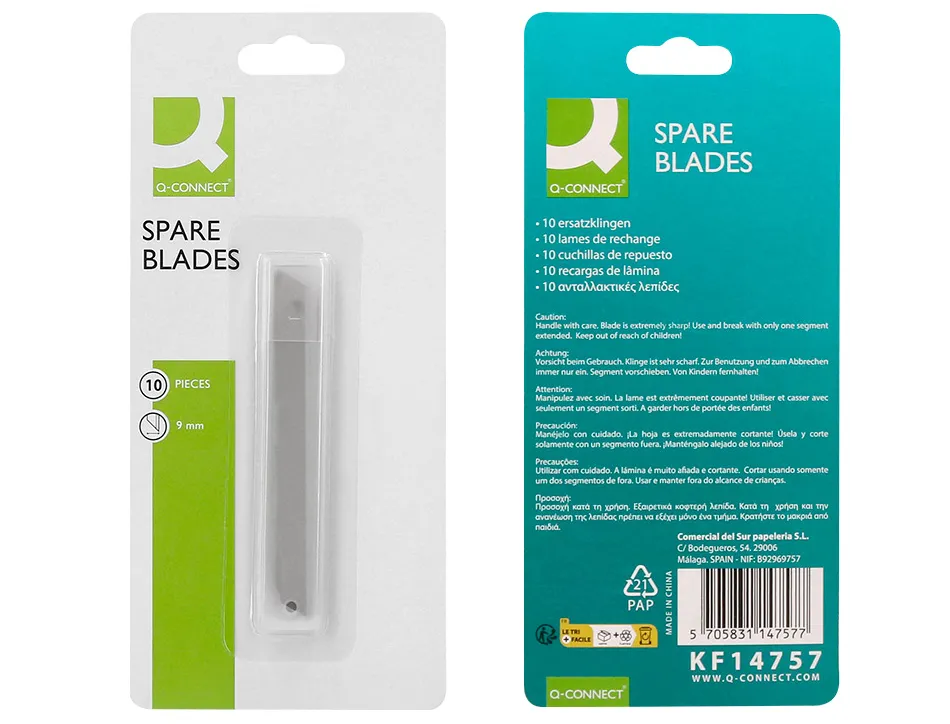 Lame 9mm de rechange q-connectpour cutters kf10631/kf00234/kf10940/kf10938/kf10934 blister 10 unites