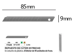 Lame 9mm de rechange q-connectpour cutters kf10631/kf00234/kf10940/kf10938/kf10934 blister 10 unites