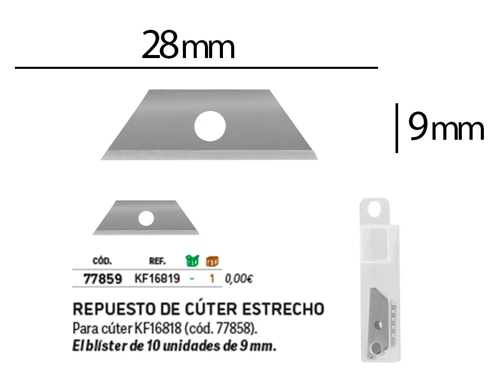 Lame rechange q-connect cutter étroit 9mm blister 10 unités
