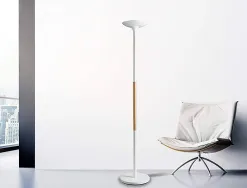 Lampadaire unilux led pryska metal laque et bois variateur 4000 lumen coloris blanc/hetre
