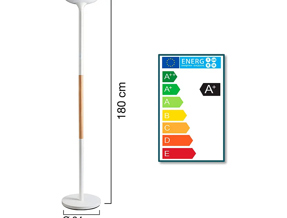 Lampadaire unilux led pryska metal laque et bois variateur 4000 lumen coloris blanc/hetre