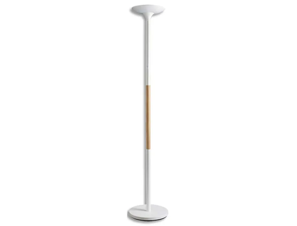 Lampadaire unilux led pryska metal laque et bois variateur 4000 lumen coloris blanc/hetre