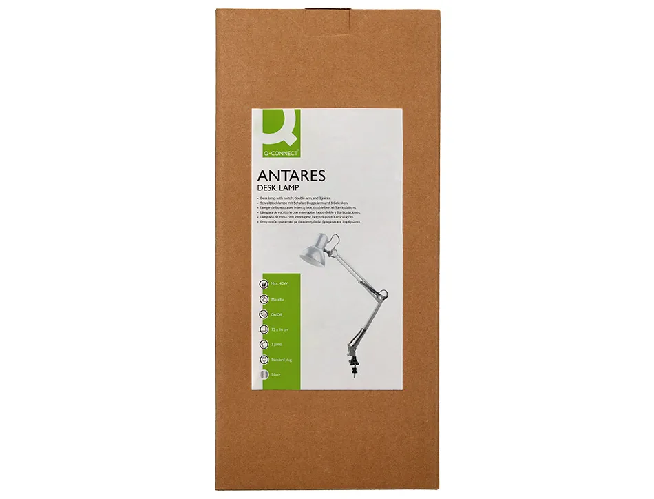 Lampe bureau q-connect antares puissance 40w dimensions 720x160mm coloris argent