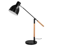 Lampe bureau q-connect deneb metal details bois interrupteur double articulation coloris noir
