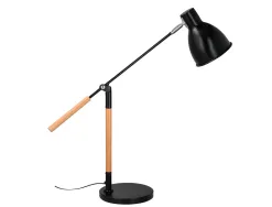 Lampe bureau q-connect deneb metal details bois interrupteur double articulation coloris noir