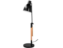 Lampe bureau q-connect deneb metal details bois interrupteur double articulation coloris noir