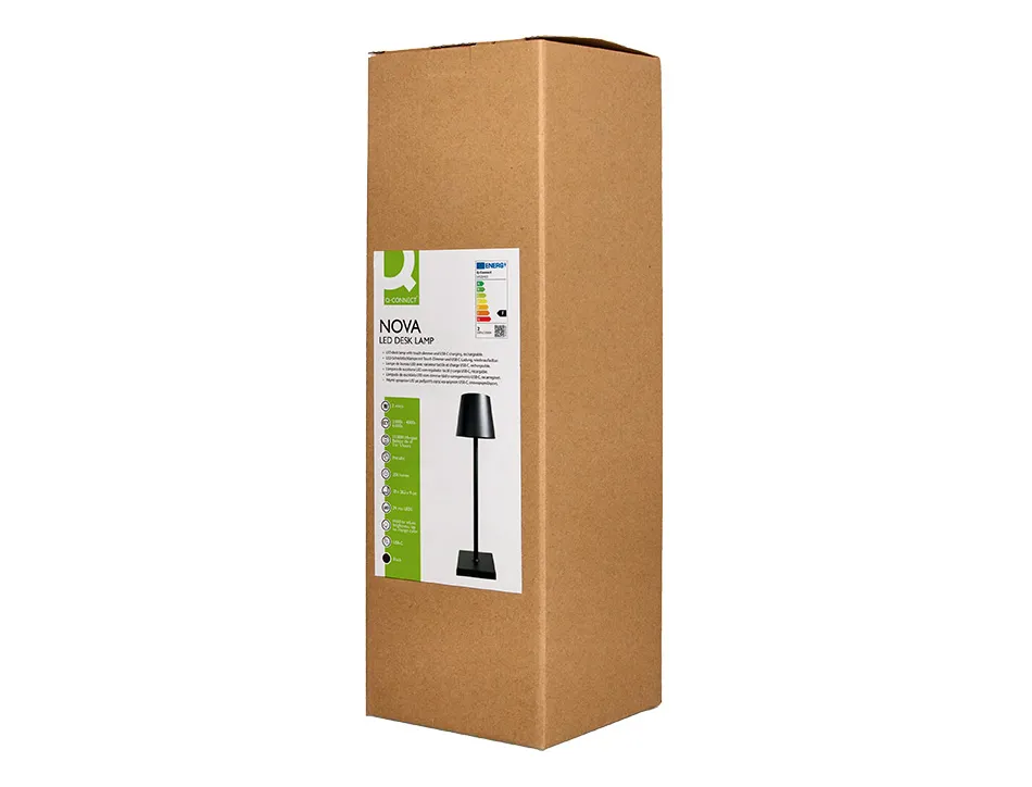 Lampe bureau q-connect nova led 2w 200 lm metal tactile rechargeable par usb-c coloris noir
