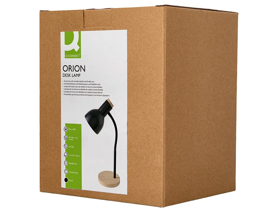 Lampe bureau q-connect orion metal details bois bras flexible coloris noir