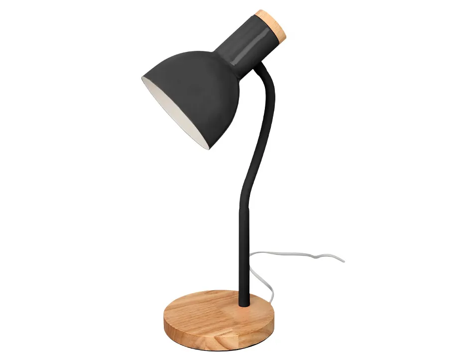 Lampe bureau q-connect orion metal details bois bras flexible coloris noir