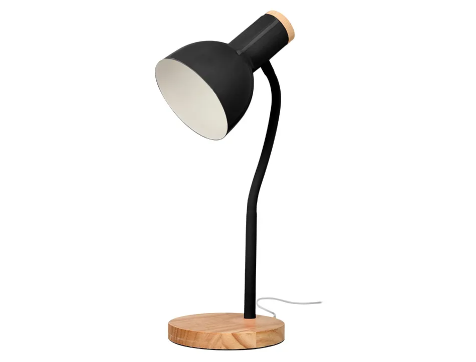 Lampe bureau q-connect orion metal details bois bras flexible coloris noir