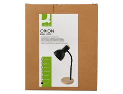 Lampe bureau q-connect orion metal details bois bras flexible coloris noir