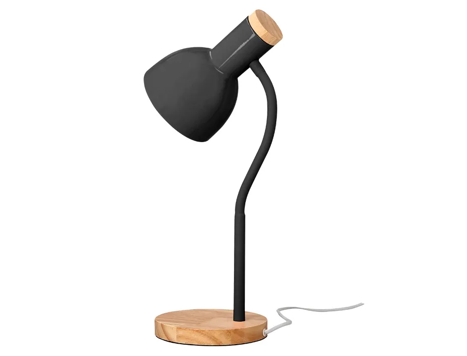 Lampe bureau q-connect orion metal details bois bras flexible coloris noir