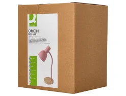 Lampe bureau q-connect orion metal details bois bras flexible coloris rose