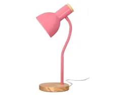 Lampe bureau q-connect orion metal details bois bras flexible coloris rose