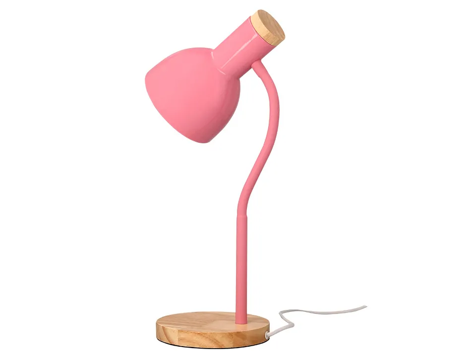 Lampe bureau q-connect orion metal details bois bras flexible coloris rose