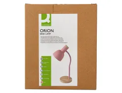 Lampe bureau q-connect orion metal details bois bras flexible coloris rose