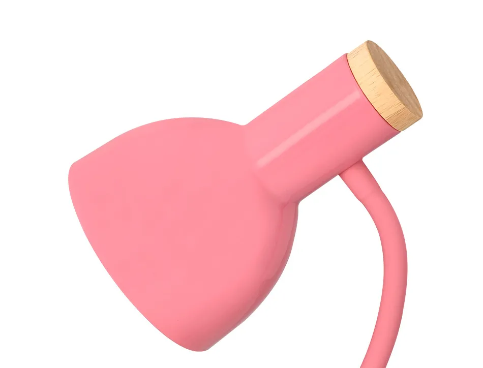Lampe bureau q-connect orion metal details bois bras flexible coloris rose