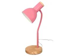 Lampe bureau q-connect orion metal details bois bras flexible coloris rose
