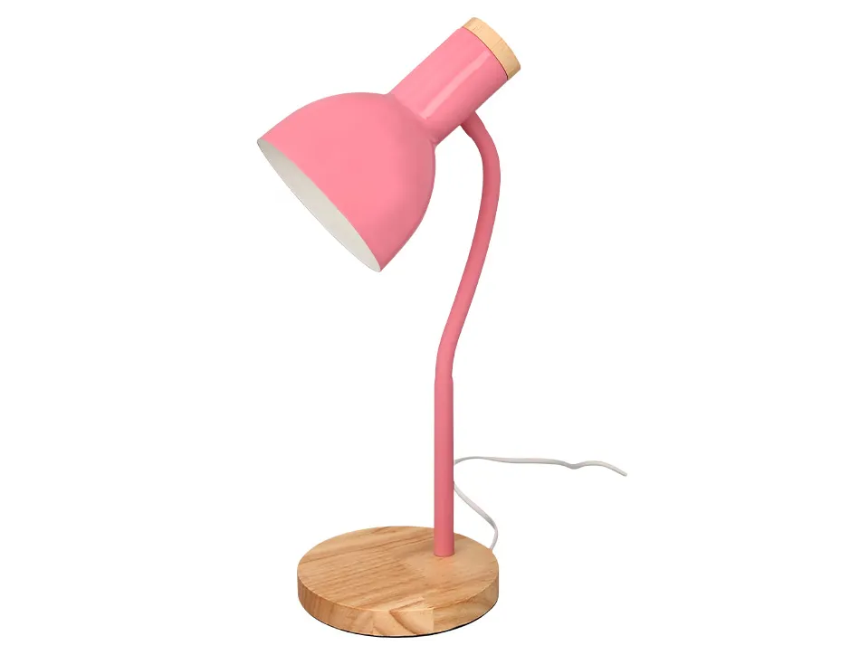 Lampe bureau q-connect orion metal details bois bras flexible coloris rose