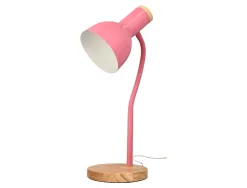 Lampe bureau q-connect orion metal details bois bras flexible coloris rose