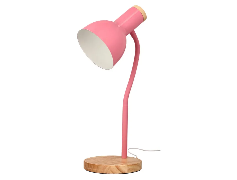 Lampe bureau q-connect orion metal details bois bras flexible coloris rose